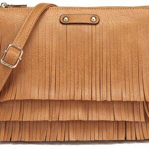 Fashionable Brown Boho Sling Bag - Elegant Tassel Design with Adjustable Strap